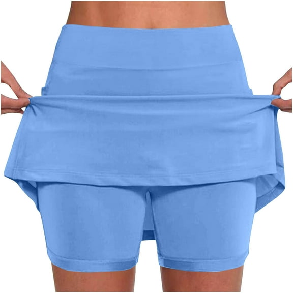 LADIGASU Women's Solid Color Mid-waist Skirt Pants Sports Casual Shorts Bottoming Skirt Pants