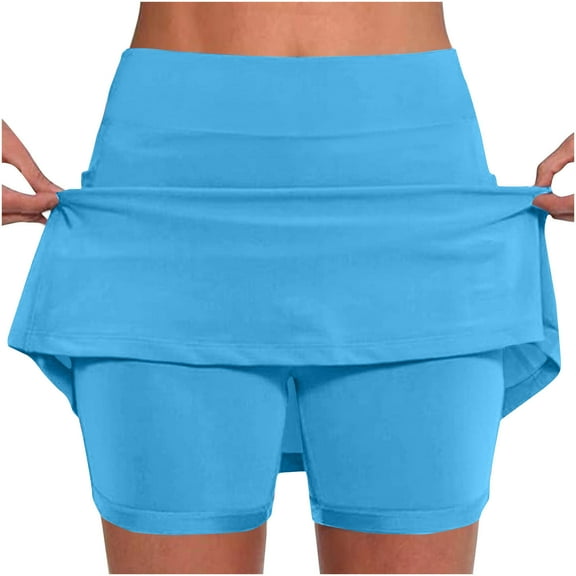 LADIGASU Women's Solid Color Mid-waist Skirt Pants Sports Casual Shorts Bottoming Skirt Pants
