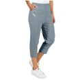 thumbnail image 1 of LADIGASU Women's Solid Color Stretch Waist Strap Pocket Zipper Pants 7 Quarter Pants, 1 of 9