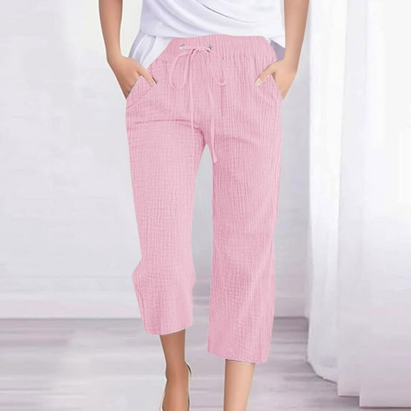 LADIGASU Womens Casual Color Elastic Loose Pants Capris With Pocket