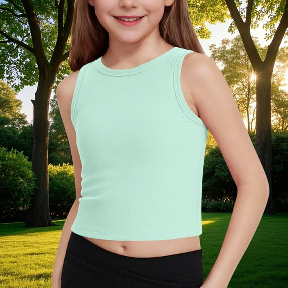 LADIGASU Girls Children Inner Layer Summer Children T-shirt Base Shirt Top Round-Neck Camisoles