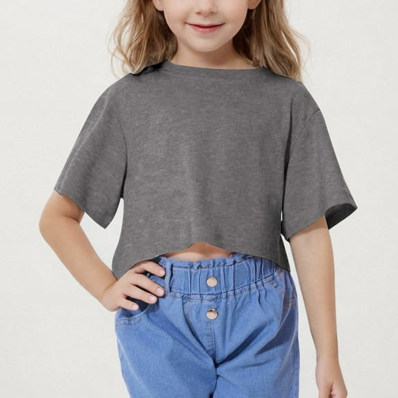 LADIGASU Girls' Short Sleeved Crop Top Children's able Round Neck Short Sports T-shirt Medium And Large Children's Loose T-shirt