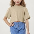 thumbnail image 1 of LADIGASU Girls' Short Sleeved Crop Top Children's able Round Neck Short Sports T-shirt Medium And Large Children's Loose T-shirt, 1 of 9