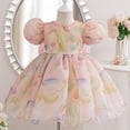 thumbnail image 1 of LADIGASU Girls' SummerShort Sleeve Ruffled Lace Round-Neck Embroidery Mesh Princess Bow Skirt, 1 of 9
