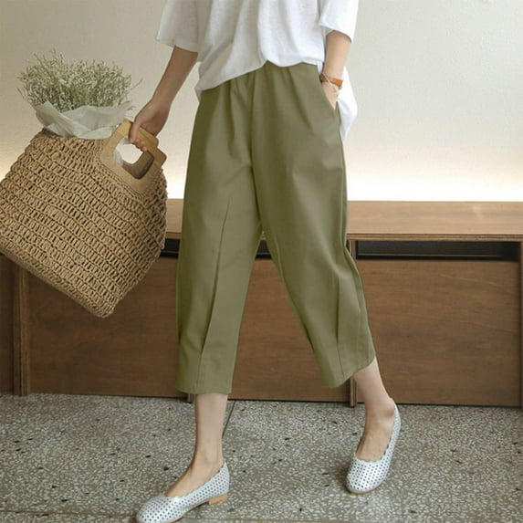LADIGASU Loose Pants High Waist Wide Leg Pants Casual Linen Carrot Pants Cropped Pants