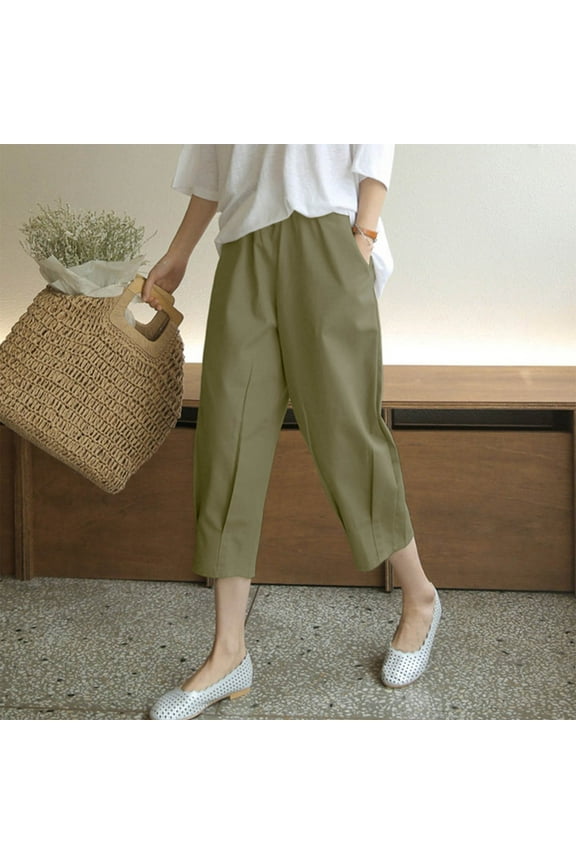 Loose Pants High Waist Wide Leg Pants Casual Linen Carrot Pants Cropped Pants