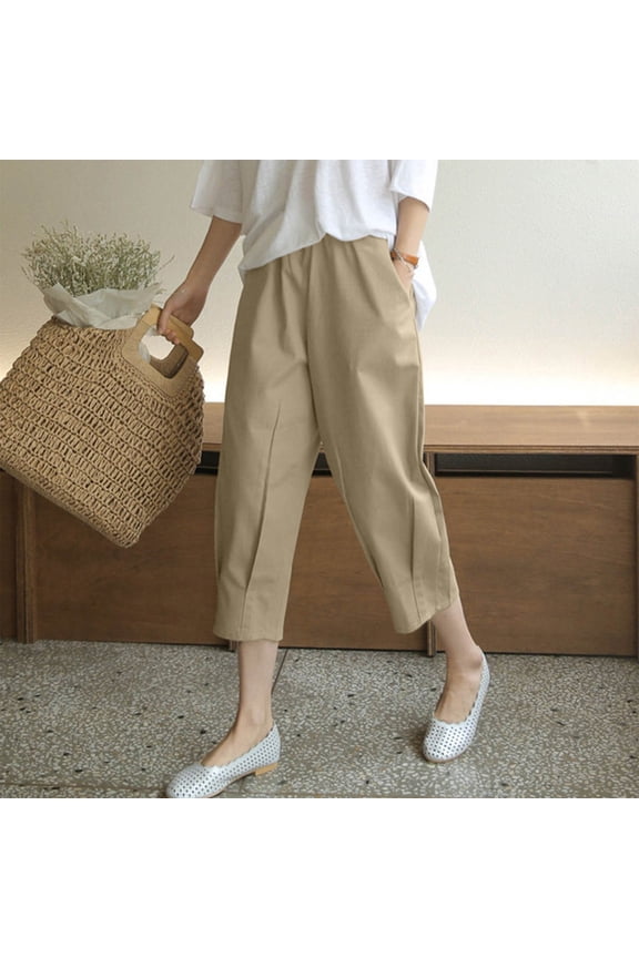 Loose Pants High Waist Wide Leg Pants Casual Linen Carrot Pants Cropped Pants