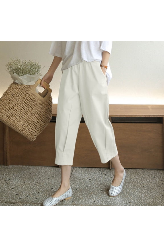Loose Pants High Waist Wide Leg Pants Casual Linen Carrot Pants Cropped Pants