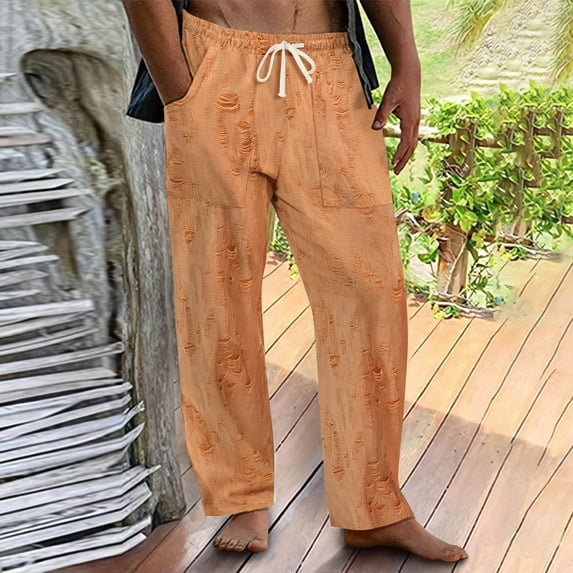 Summer Savings Clearance! LADIGASU Man Solid Color Abrade Drawstring Style Loose Outdoors Fallow Long Pants