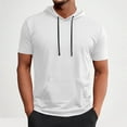 thumbnail image 1 of LADIGASU Man Solid-Color Casual Sports Pocket Drawstring Short Sleeve Hooded Blouse, 1 of 6