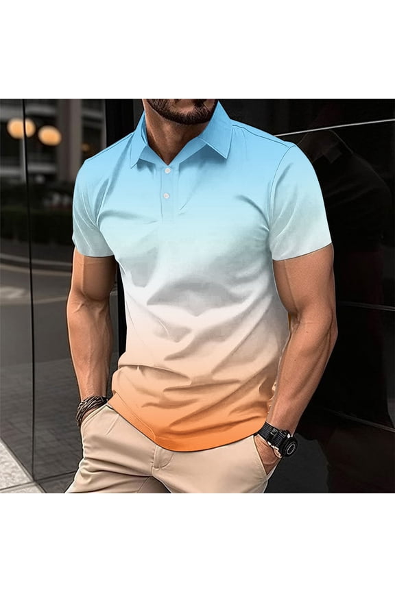 Men Casual Solid Short Sleeve Turn Down Collar Buttons T-Shirt Blouse