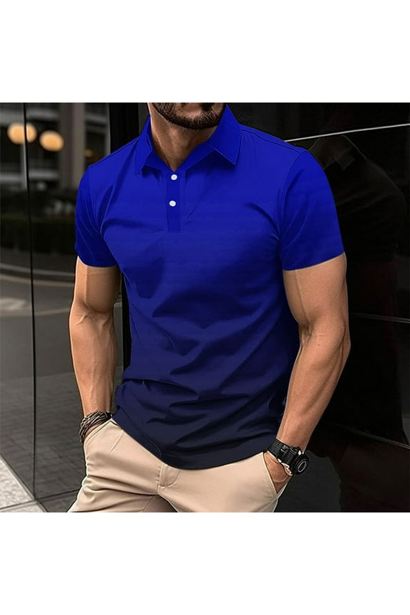 Men Casual Solid Short Sleeve Turn Down Collar Buttons T-Shirt Blouse