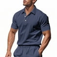 thumbnail image 1 of LADIGASU Men Casual Turndown Solid Pullover Fitness Sports Short Sleeves T Shirt Blouse, 1 of 9