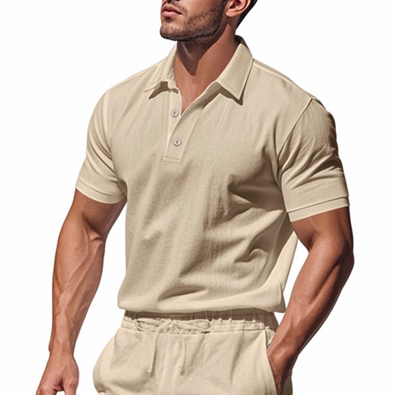 LADIGASU Men Casual Turndown Solid Pullover Fitness Sports Short Sleeves T Shirt Blouse