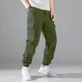 thumbnail image 1 of LADIGASU Men Casual Comfy Solid Pocket Bandage Drawstring Regular Pants, 1 of 6