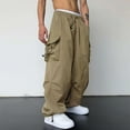 thumbnail image 1 of LADIGASU Men Solid Casual Drawstring Elastic Waist With Pocket Trousers Sport Cargo Pants, 1 of 9