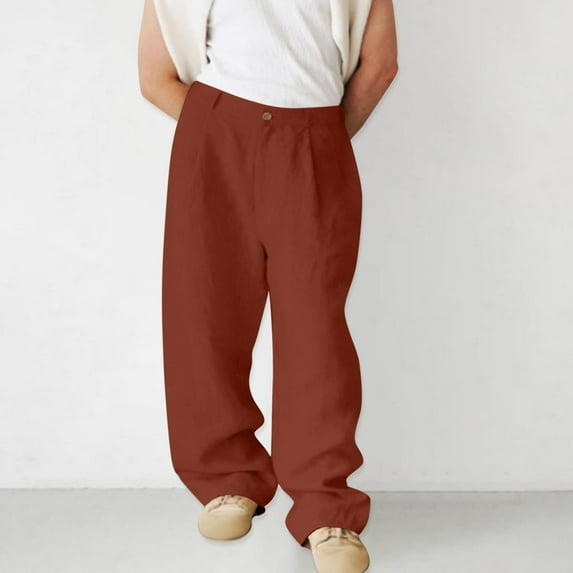 LADIGASU Men Solid Casual Multiple Zipper Button Pockets Outdoor Straight Type Fitness Pants Cargo Pants Trousers