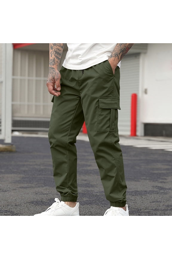 Men's Casual Solid Pants With Drawstring And Multiple Pockets Small Leg Pants