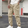 thumbnail image 1 of LADIGASU Men's Casual Solid Pants With Drawstring And Multiple Pockets Small Leg Pants, 1 of 7