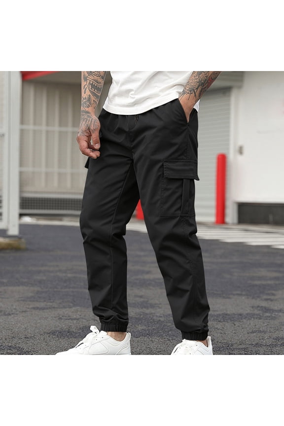 Men's Casual Solid Pants With Drawstring And Multiple Pockets Small Leg Pants