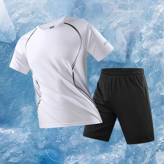 LADIGASU Men's Casual Sports Short Sleeved Shorts Drawstring Elastic Waist Set