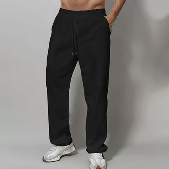 LADIGASU Men's Elastic Waist Breathable Comfortable Soft Beach Casual Trousers Full Length Pants