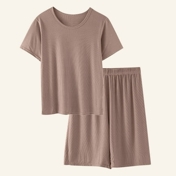 LADIGASU Men's Solid Color Thin Round Neck Loose And Casual Home Short T-shirt Short Pants Pajamas Sets