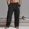thumbnail image 1 of LADIGASU Men's able Solid Color Retro Multi Pocket Workwear Drawstring Casual Pants, 1 of 6