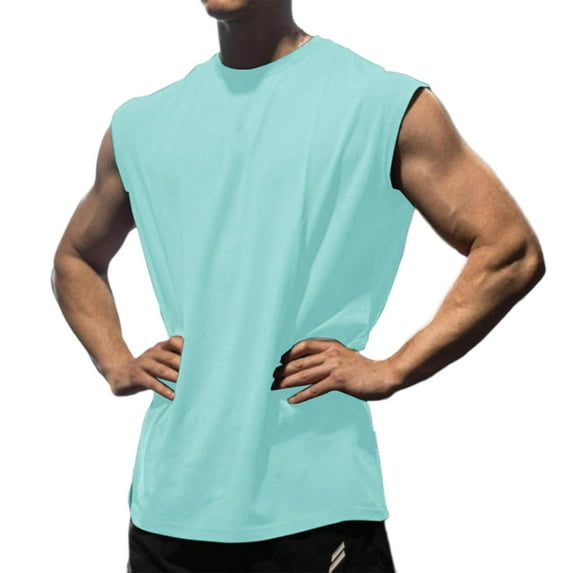 LADIGASU Men's Fitness Breathable Absorption Loose Training Sleeveless Speed-drying Waistcoat Short-sleeved Fitness Clothes