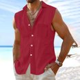 thumbnail image 1 of LADIGASU Men's Hawaiian Leisure Vacation Pocket Sleeveless Solid Color Lapel Shirt, 1 of 5