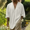 thumbnail image 1 of LADIGASU Men's Loose Solid Color V-Neck Half Sleeve Loose Lapel Cotton And Linen Tunic Summer Shirt Blouse, 1 of 6