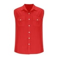 thumbnail image 1 of LADIGASU Men'sCasual And able Loose Button Sleeveless Stand Up Collar Shirt, 1 of 4