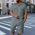 thumbnail image 1 of LADIGASU Men's Short Sleeved Shorts Two-piece Set Solid Color Sports Casual Loose Men's Short Sleeved Lapel Set, 1 of 6