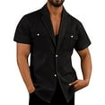 thumbnail image 1 of LADIGASU Men's Solid Color Cotton Linen Double Pocket Button Up Shirt, 1 of 5