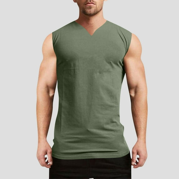 LADIGASU Men's Solid Color Elasticity Casual Fitness Sport Permeability V Neck Tank Tops