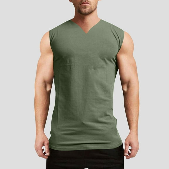 LADIGASU Men's Solid Color Elasticity Casual Fitness Sport Permeability V Neck Tank Tops