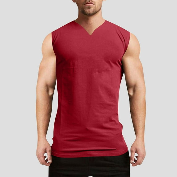 LADIGASU Men's Solid Color Elasticity Casual Fitness Sport Permeability V Neck Tank Tops