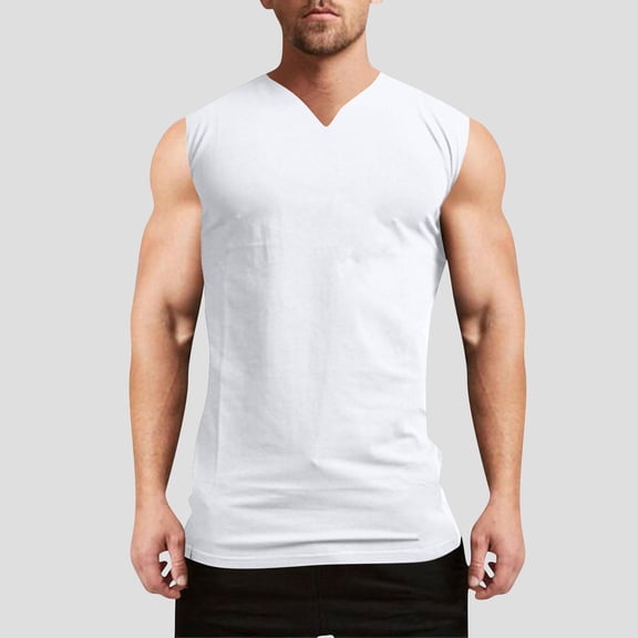 LADIGASU Men's Solid Color Elasticity Casual Fitness Sport Permeability V Neck Tank Tops