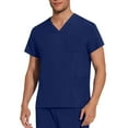 thumbnail image 1 of LADIGASU Men's Solid Color V-neck Pocket Caregiver Short Sleeved Nurse Uniform Blouses, 1 of 5