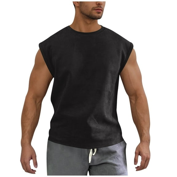 LADIGASU Men's Suede Tank Top Sports Pullover Round Neck Fitness Clothing Top