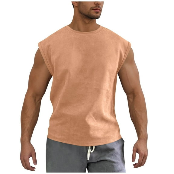LADIGASU Men's Suede Tank Top Sports Pullover Round Neck Fitness Clothing Top
