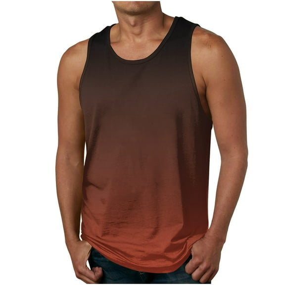 LADIGASU Men's Summer Casual Sleeveless Printed Round Neck Top