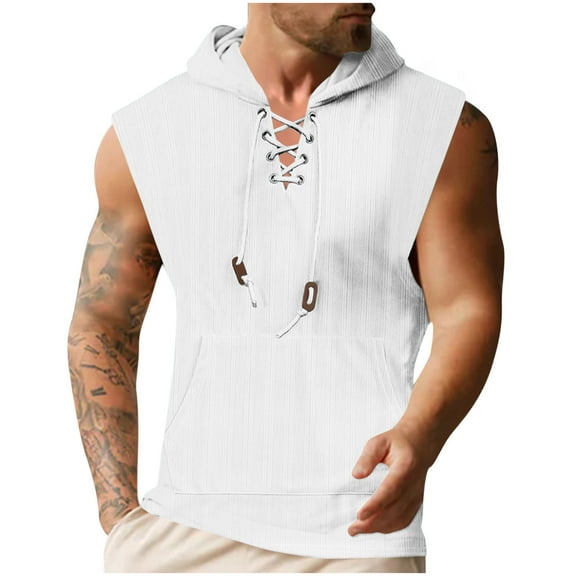 LADIGASU Men's Summer Thin Casual Hooded Solid Color Sleeveless Blous