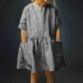 thumbnail image 1 of LADIGASU Middle-aged Children Cotton And Linen Striped Casual Round Neck Short Sleeved Dress With Pockets, 1 of 7