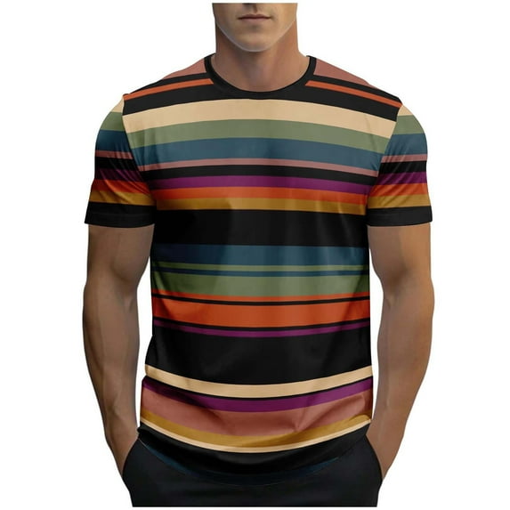 LADIGASU Casual Men Print Sports T-shirt Short Sleeve Round-Neck Blouses Shirts