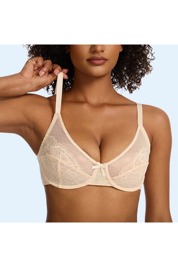 Woman's Flower Embroidery C Cup Thin Style Ventilate Bra Steel Rim