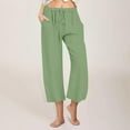 thumbnail image 1 of LADIGASU Women Casual Linen Drawstring Elastic Waist Wide Leg Pants Cropped Trousers, 1 of 7