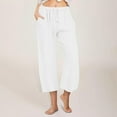 thumbnail image 1 of LADIGASU Women Casual Linen Drawstring Elastic Waist Wide Leg Pants Cropped Trousers, 1 of 7