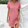 thumbnail image 1 of LADIGASU Women Casual Solid-neck Short Sleeve Dress Pocket Split Hem Strap Dress, 1 of 9
