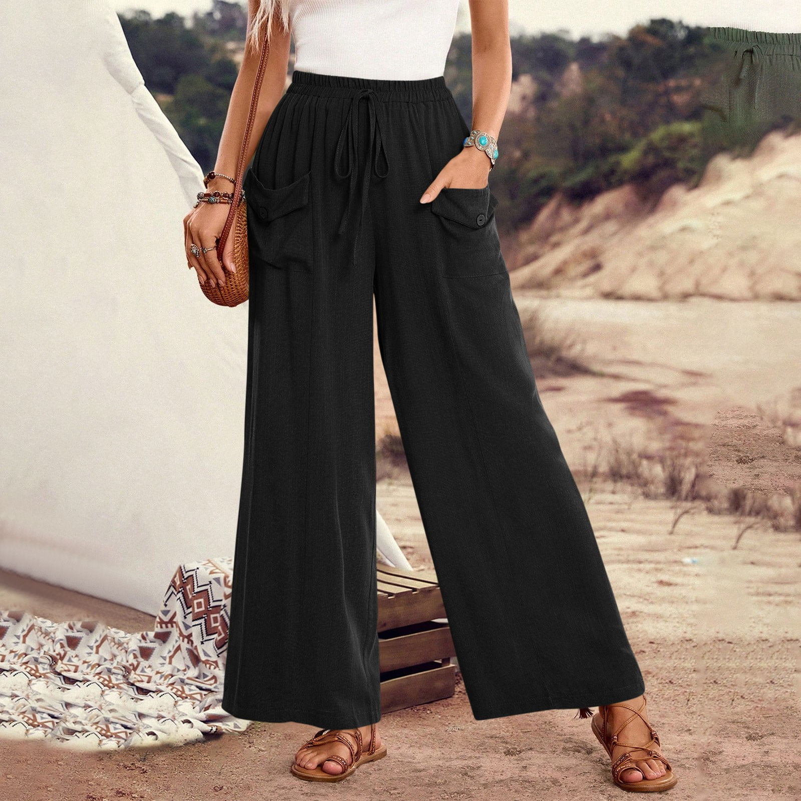 Women's Plus Size Casual Loose Cotton Linen Solid Trousers